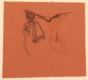 衣類のドレープで開いた本を持っている手の研究 作： Elihu Vedder