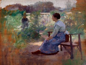 庭に座る女性 作： Eliphalet Fraser Andrews