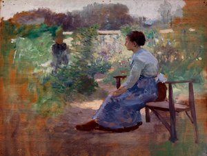 庭に座る女、19世紀後半から20世紀初頭。 作： Eliphalet Frazer Andrews