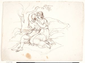 風景の中で抱き合う若いカップル 作： Elisabeth Jerichau Baumann