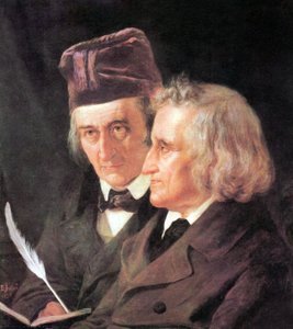 グリム兄弟：ヤコブ（1785-1863）とウィルヘルム（1786-1859）画：エリザベート・ジェリコー＝バウマン（Elisabeth Jerichau-Baumann 作： Elisabeth Maria Anna Jerichau Baumann