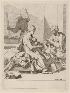聖エリザベトと洗礼者聖ヨハネのいる聖家族 作： Elisabetta Sirani