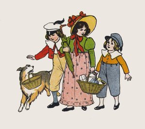 散歩する子供たち（カラーリトグラフ