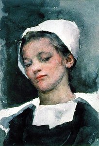 ブルトン人の少女ルイーズ（水彩・紙） 作： Elizabeth Adela Stanhope Forbes