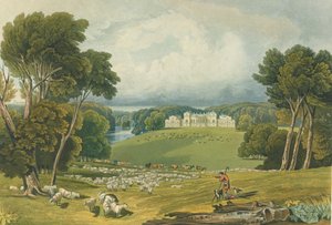 ロバートハヴェル（1769-1832）1818年に彫刻されたノーフォークのホルカムホールの景色（カラー彫刻）