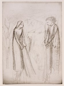 受胎告知、おそらく1970-77年頃（白黒写真、白紙にプリント） 作： Elizabeth Eleanor (1834 62) (after) Siddal