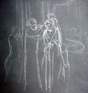 アット・ザ・ミリナーズ」（鉛筆・紙） 作： Elizabeth Eleanor Siddal