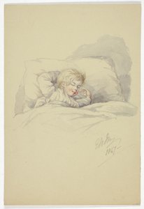眠る子供（右）と波止場の漁師（裏） 作： Elizabeth Murray