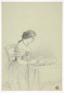 女性の水彩画（おそらく自画像）