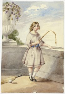 作物とクリケットのバットを持つ少女 作： Elizabeth Murray