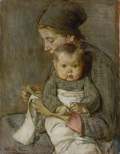 母と赤ちゃん（キャンバスに油彩） 作： Elizabeth Nourse