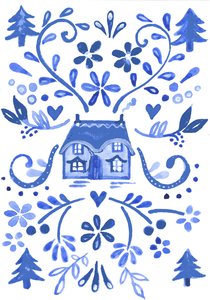 青いコテージ、2017年（水彩画）