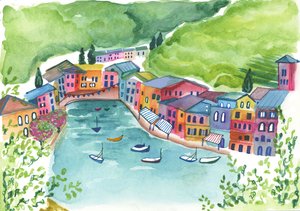 ジェノバ港、2018年（水彩画）