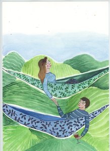 Hanging Out, 2018（水彩、コラージュ）