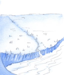 溝ではなく大きな川に向かって流れる小川のように、神の計画によって、人生はゆっくりと流れていきます。それは、2002年の神の永遠の人生です（紙にw - c） 作： Elizabeth Wang