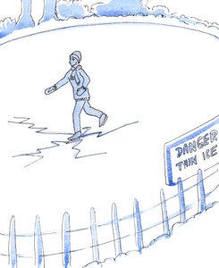 警告を見たことがなく、薄い氷の上でスケートをしている人は、非難されないかもしれませんが、それでも危険を冒す危険があります、2003年（紙にw - c） 作： Elizabeth Wang