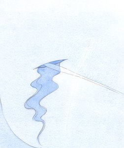 真の悔い改めの単一の祈りは、神の心を（刃のように）突き刺します。神の平和と許しの「甘いワイン」が注ぎ出される、2001年（紙にw - c） 作： Elizabeth Wang