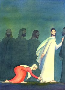 「彼の衣服の裾にしか触れられないなら、私は癒されるだろう」と自分で考えた女性、2001年（紙にw - c） 作： Elizabeth Wang