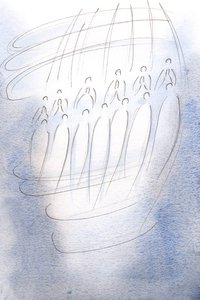 天使たちは聖域を取り囲み、天国の光の下で祈っていました。、2001年（紙にw - c） 作： Elizabeth Wang