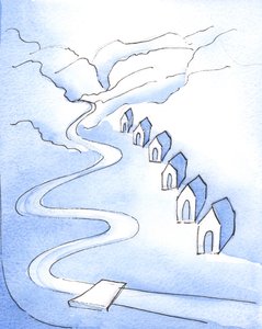 僧侶が子供たちの世話をし、子供たちを教育するために、祈り、模範、教え、そして親切によって、2003年に聖霊の一連の神殿に子供たちを建てるのを手伝っています（紙にw - c） 作： Elizabeth Wang