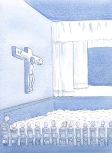 私はカトリック学校の非カトリックの子供として、十字架上の人物を見て、彼が誰であるか、そしてなぜ彼がそこにいたのか、2000年（紙にw - c）疑問に思いました。 作： Elizabeth Wang