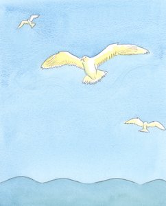 カモメが高所で楽に舞い上がり、風に乗って周りを見つめているので、魂は祈りの中で楽に舞い上がることができます、2003年（紙にw - c）