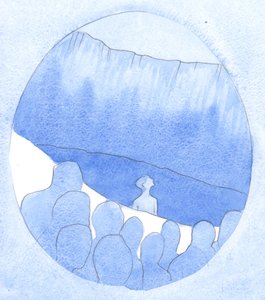 私たちが祭壇を見つめるとき、彼の犠牲の捧げ物で、私たちはキリストが言うのを聞きます： &39;父よ、彼らを許しなさい、2001年（紙にw - c） 作： Elizabeth Wang