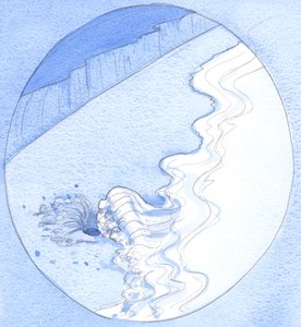 くぼみが砂にすくわれるときのように、海の波が注がれるので、神の生命は愛することによってそれを受け取るために「空にされる」魂に注がれます、2002年（紙にw - c） 作： Elizabeth Wang