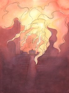 ミサでは、まるで神の愛の燃える火が教会に浸透しているようです-2003年のミサごとに息子を私たちに「与える」父からの愛（紙にw - c） 作： Elizabeth Wang