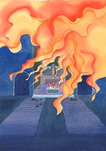 ミサでは、まるで神の愛の燃える火が教会に浸透しているようです-2003年のミサごとに息子を私たちに「与える」父からの愛（紙にw - c） 作： Elizabeth Wang