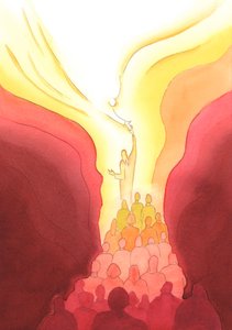 すべてのミサで、私たちは頭のキリストの犠牲を通して父に手を差し伸べ、会い、互いに結びつき、2002年に彼と結びつきました（紙にw - c） 作： Elizabeth Wang