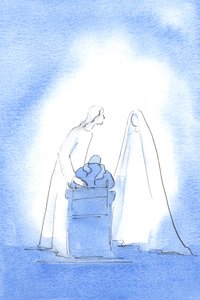 イースターミサで、私は彼女のことをもっとよく知っていればよかったと言いました。それから聖母は私のそばにいて、私に挨拶し、私の喜びを喜んでいました、2003年（紙にw - c） 作： Elizabeth Wang