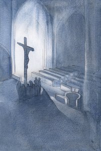 ミサでは、2001年の聖なる生け贄に感謝を捧げます（紙にw - c） 作： Elizabeth Wang