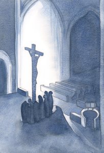 ミサでは、2001年の聖なる生け贄に感謝を捧げます（紙にw - c） 作： Elizabeth Wang
