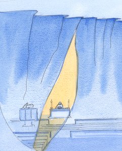奉献において、キリストの臨在を通して、それはまるで地上の生命の「崖の顔」に道が作られたかのようであり、天国の栄光は2002年を通して輝いています（紙にw - c） 作： Elizabeth Wang