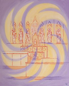 幕屋の前に、私たちは生きている神の前にいます。その神の三位一体の栄光は、2003年に教会を満たします（船上の油） 作： Elizabeth Wang