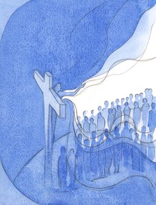彼の神の思いやりによって、そして地球上の彼自身の人々との連帯によって、キリストは人類全体の罪を覆い隠しました。、2001年（紙にw - c） 作： Elizabeth Wang