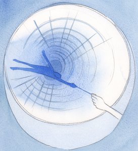 単なる慈善の糸と小さな祈りによって、私たちは深みに落ちたかもしれない人を救うことができます、2002年（紙にw - c） 作： Elizabeth Wang