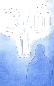 祈りによって、まるで天国の床が下がるように、私たちは天国の聖人たちに非常に近づきます。私たちのすべての信仰の行為は私たちをさらに近づけます、2002年（紙にw - c） 作： Elizabeth Wang