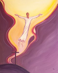 父の意志、予知、計画、同意、正義によって、キリストは苦しみ、死に、そして父に跳ね上がり、私たちを彼の目覚めに引き寄せました。、2001年（船上の油） 作： Elizabeth Wang