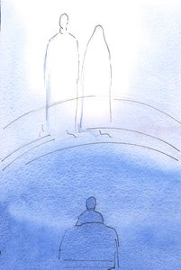 キリストと彼の母は、聖体拝領の後、栄光の中で私に現れました。それは私を励まし慰めることでした、2002年（紙にw - c） 作： Elizabeth Wang