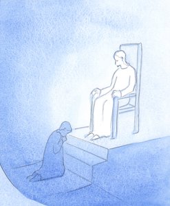 キリストは王として現れ、私が悔い改めとして彼の足元に座ることを許可しました、2000年（紙にw - c） 作： Elizabeth Wang