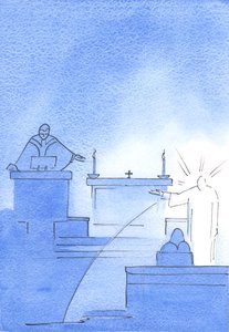 キリストは私の前に現れ、彼の腕は説教壇を示すために持ち上げられ、彼は私に言った、真実は神と人について語られている、2003年（紙にw - c）