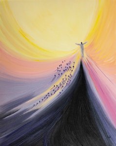 キリストは父の心から来て、私たちを神の抱擁に引き戻します、2001年（船上の油） 作： Elizabeth Wang