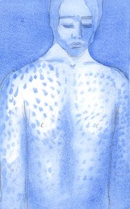 彼の情熱のキリストは嘲笑され、屈辱を与えられました。彼の全身は生で、たわしの後に出血していました。、2001年（紙にw - c） 作： Elizabeth Wang
