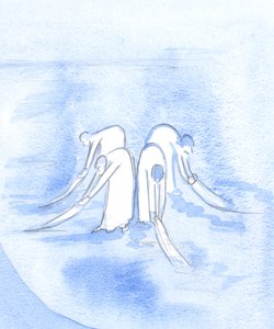 キリストは、建築者が建築現場を準備し、真の神聖な生活のために私たちの魂を準備するように、彼の聖人たちと一緒に働いています、2002年（紙にw - c） 作： Elizabeth Wang