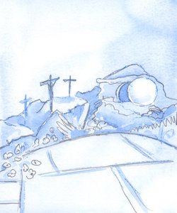 キリストは、2002年の信仰を祝うための適切なモデル、画像、または彫像のように、このミニチュア「カルバリー」によって栄光を与えられています（紙にw - c） 作： Elizabeth Wang