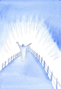 キリストはミサの聖なる犠牲の間に彼の教会と共にいて、私たちに代わって祈っています、2002年（紙にw - c） 作： Elizabeth Wang