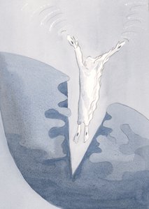 キリストは私たちの心の恐ろしい暗い深みに愛情を込めて飛び込みます。、2001年（紙にw - c） 作： Elizabeth Wang
