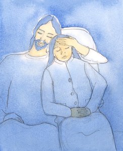キリストは2004年の聖体拝領で彼の友人を歓迎するのが大好きです（紙にw - c） 作： Elizabeth Wang